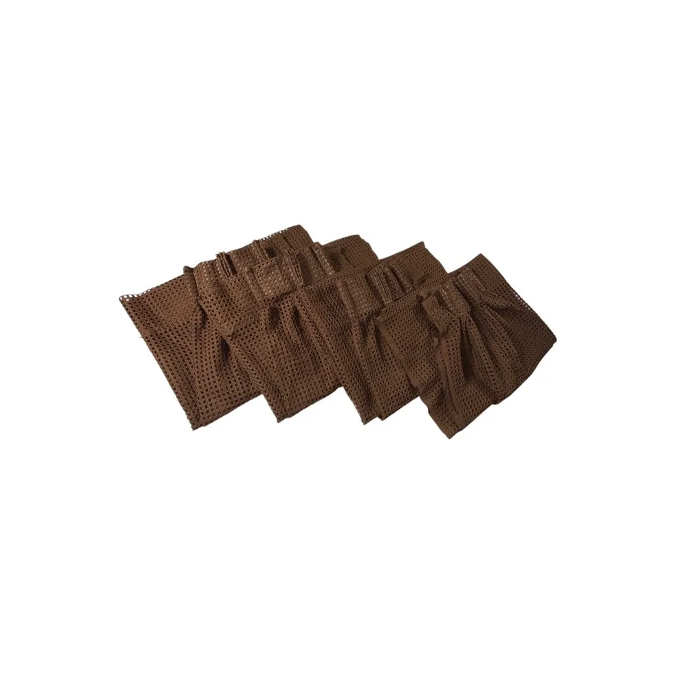 Vintage Set of 4 Woven Pinch Pleat Panels Open Crochet Netting Chocolate Brown
